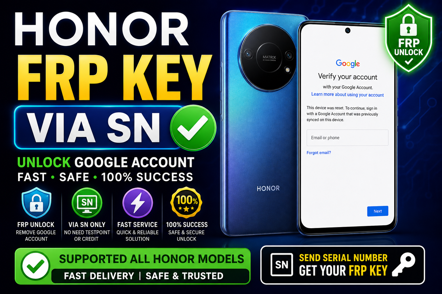 Honor FRP Reset Key Google Account By IMEI/SN (Instant To Few Hours) ✅